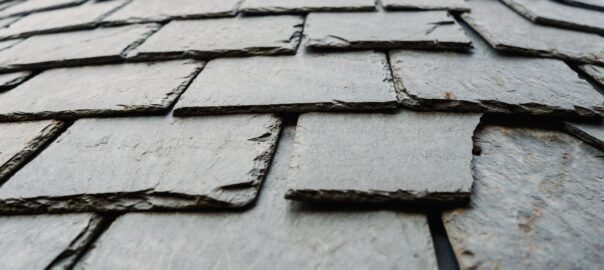 Detail of slate tiles on a medieval roof, a traditional way of insulating houses.